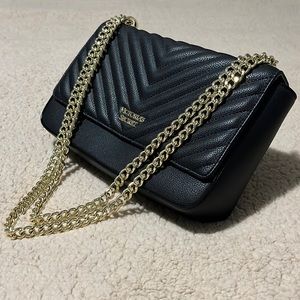 Victoria's Secret Pebbled Black V-quilt Shoulder Bag